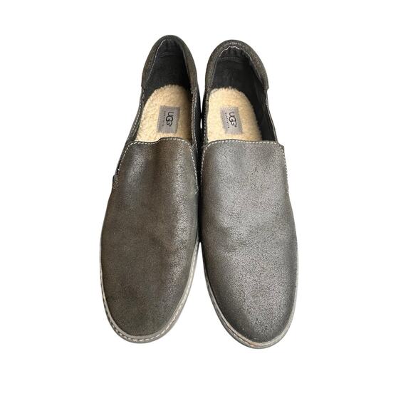 Ugg Men’s Kilian Slip On Sneaker Sz 13 Charcoal Black Leather Suede Wool Lined - Picture 14 of 15